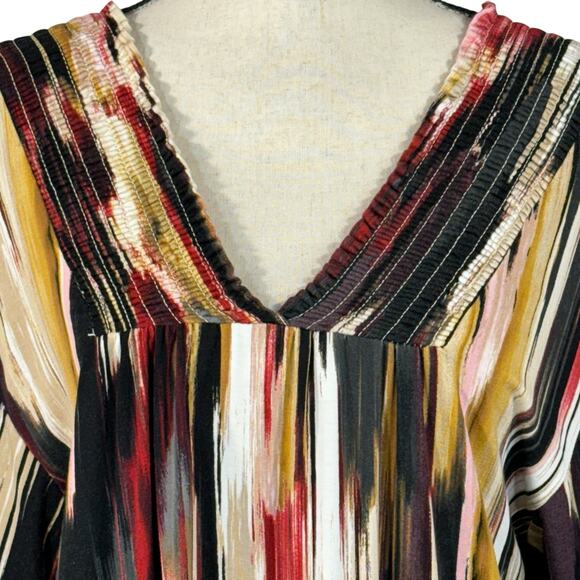 Zac & Rachel Large Top Abstract Striped Smocked V-Neck Long Sleeve Stretch Multi - Picture 2 of 9
